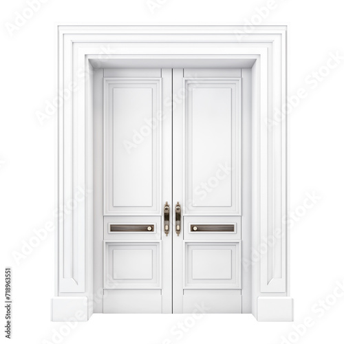 Double modern doors isolated on a transparent or white background. Modern door style close up. A design element to be inserted into a design or project.