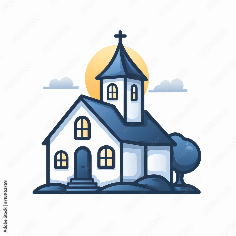 Chapel Building Illustration with Sun Background
