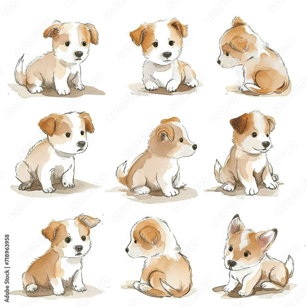 Fototapeta premium Vector hand drawn puppy collection