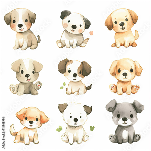 Vector hand drawn puppy collection