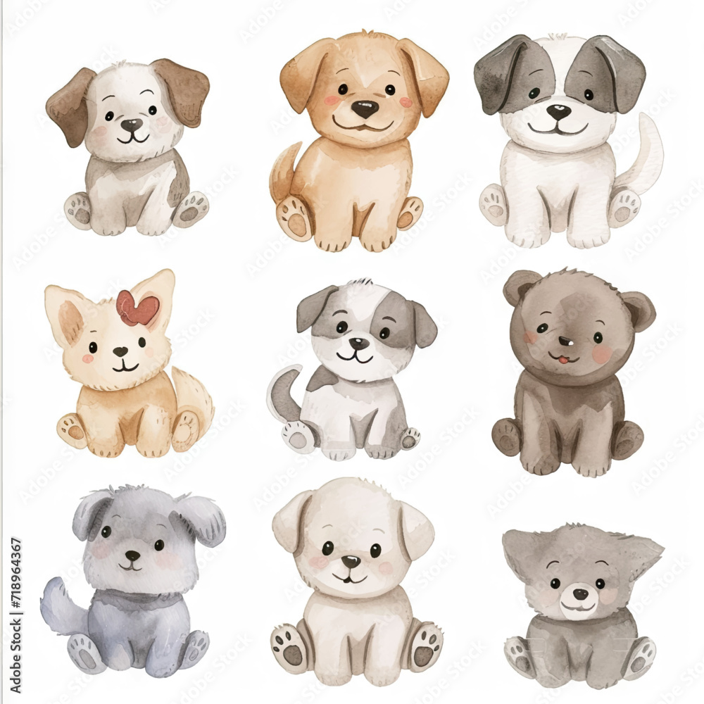 Fototapeta premium Vector hand drawn puppy collection