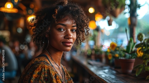 Afro woman on the restaurant