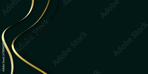 Curve golden line on dark green shade background. Luxury realistic concept