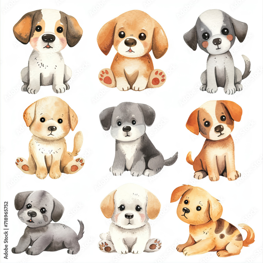 Obraz premium Vector hand drawn puppy collection