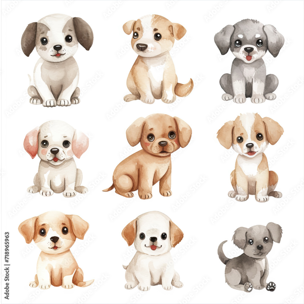 Vector hand drawn puppy collection Vector hand drawn puppy collection