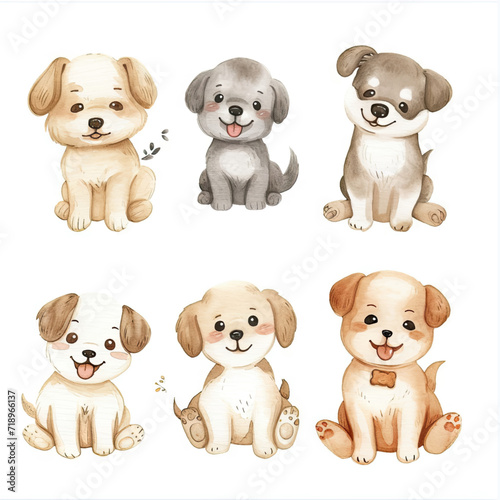 Vector hand drawn puppy collection