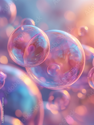 Beautiful bubbles in pink blue iridescent color. For abstract aesthetics background
