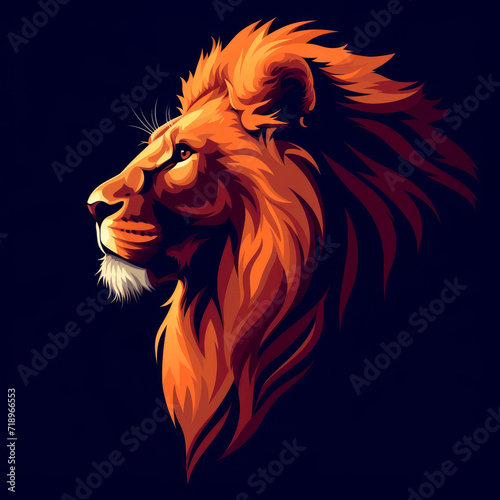 Vibrant Orange Lion Portrait Illustration 