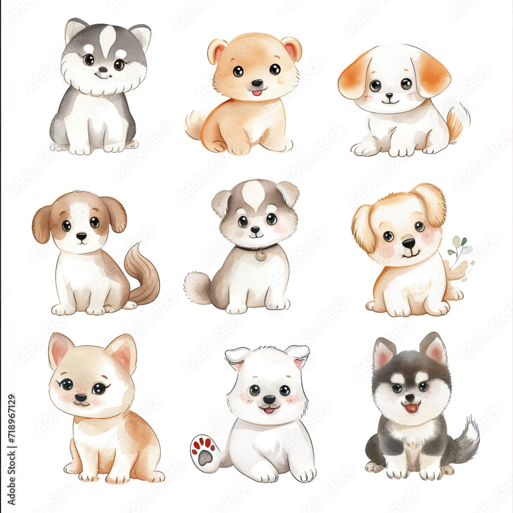 Vector hand drawn puppy collection Vector hand drawn puppy collection