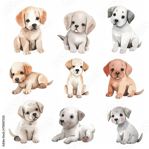 Vector hand drawn puppy collection