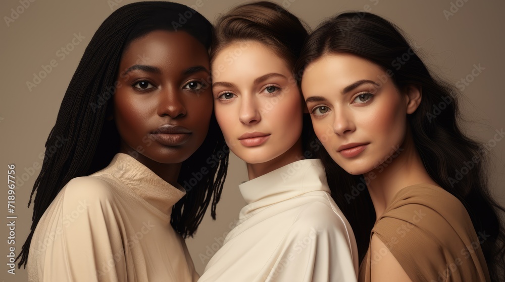 Beauty. Multiracial women on a beige background Beauty. Multiracial women on a beige background
