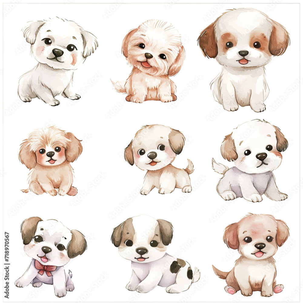 Vector hand drawn puppy collection Vector hand drawn puppy collection
