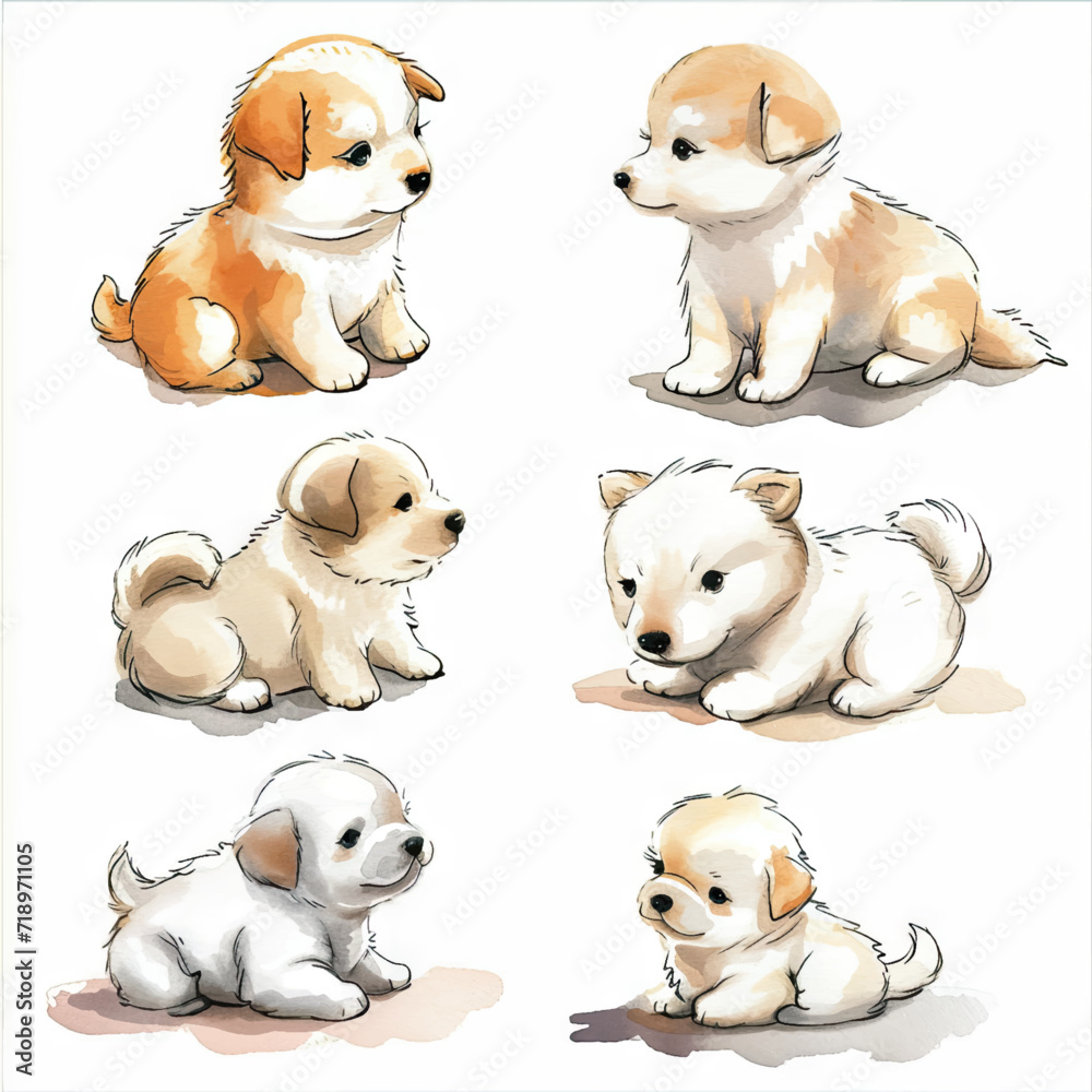 Vector hand drawn puppy collection Vector hand drawn puppy collection
