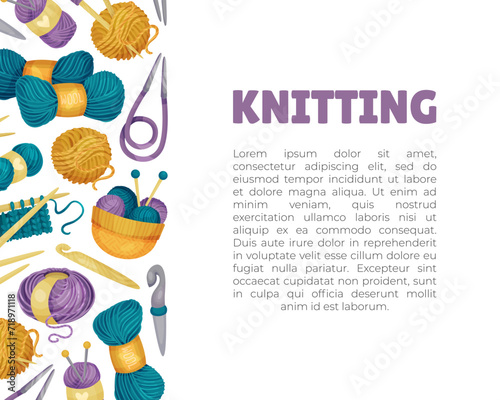 Knitting Banner Design with Yarn and Needle Vector Template