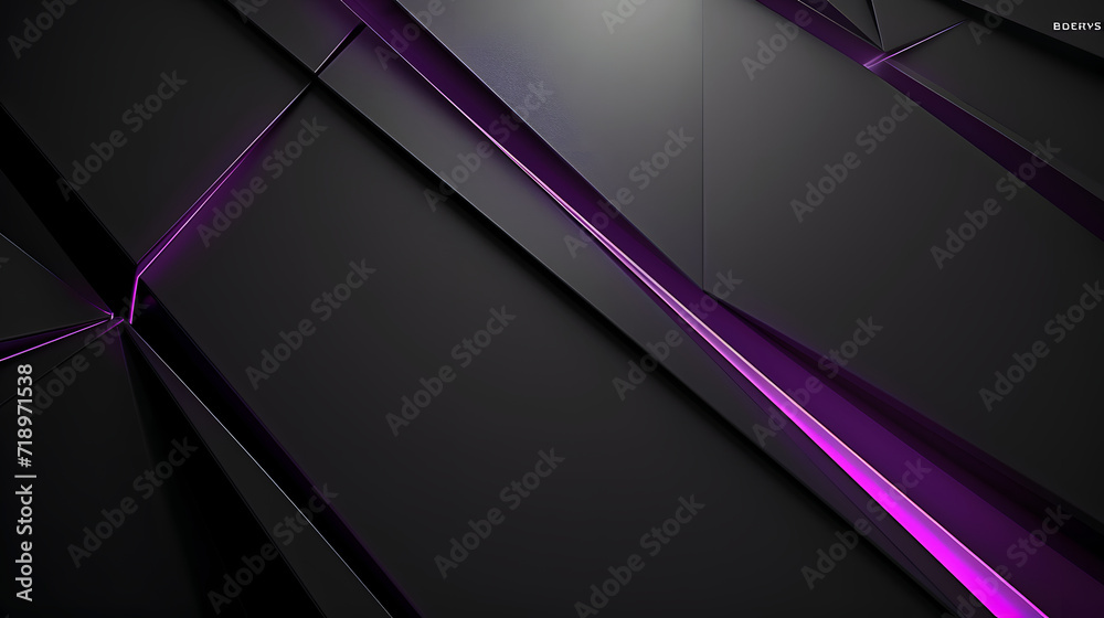 An abstract angular background, geometric shapes with striking purple highlights against a dark backdrop - obrazy, fototapety, plakaty 