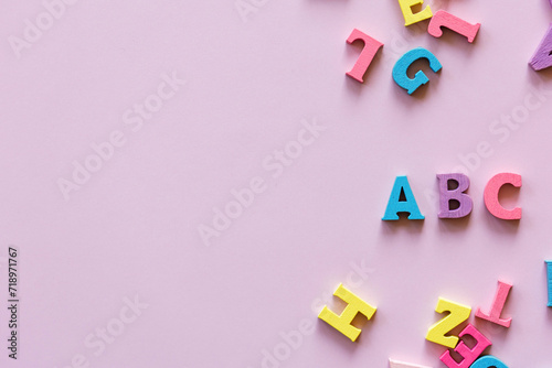 learn english language. text abc letters on pink background. Copy space