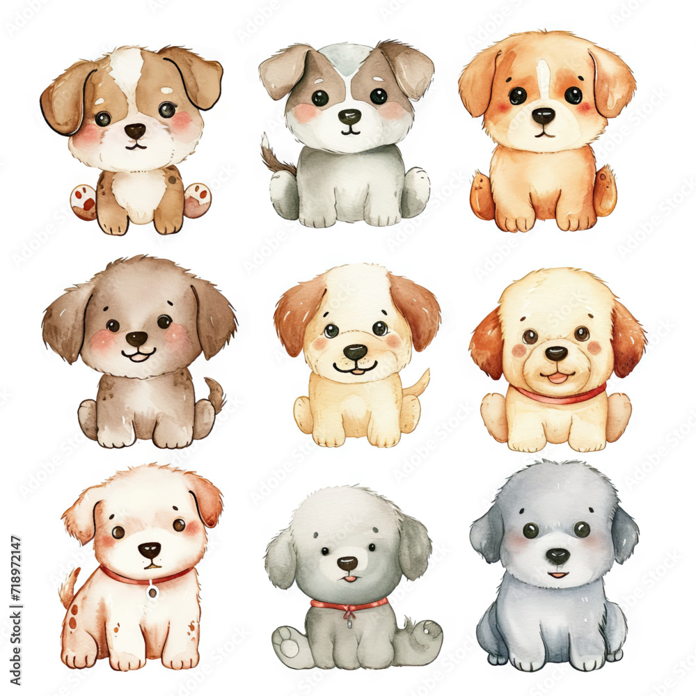 Vector hand drawn puppy collection Vector hand drawn puppy collection