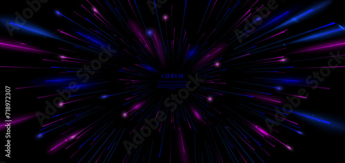 Fototapeta Naklejka Na Ścianę i Meble -  Abstract technology futuristic glowing blue and pink light lines with high-speed effect on black background.