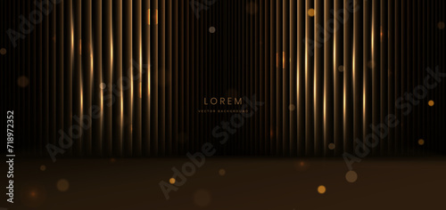 Elegant golden stage glowing with lighting effect sparkle on black background. Template premium award design.