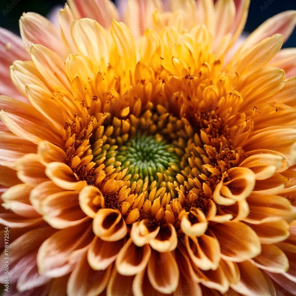 Close up of yellow chrysanthemum. zoom on the green pollen grains.made by AI Close up of yellow chrysanthemum. zoom on the green pollen grains.made by AI