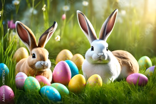 easter bunny and easter eggs © shafiq