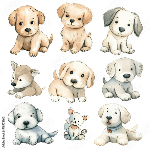 Vector hand drawn puppy collection