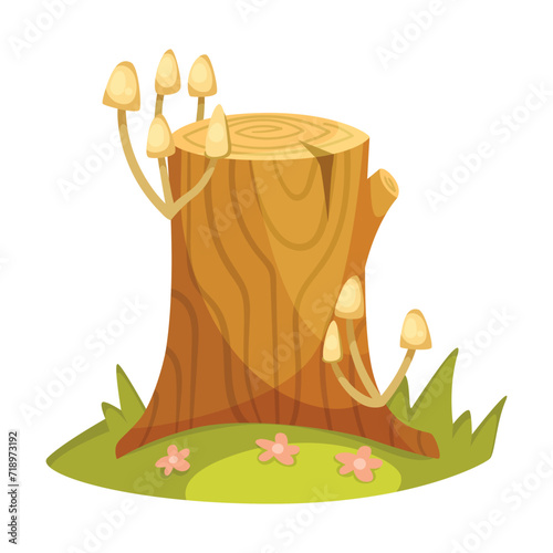 Tree Stump on Green Lawn as Landscape Element Vector Illustration