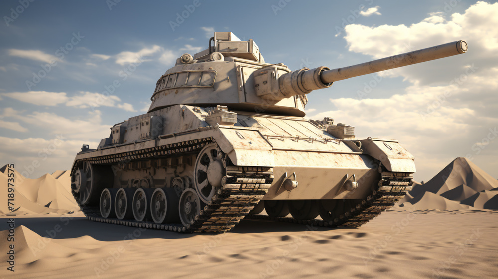 3d render the tank directed its muzzle into the frame