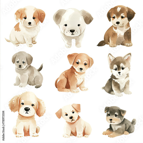 Vector hand drawn puppy collection