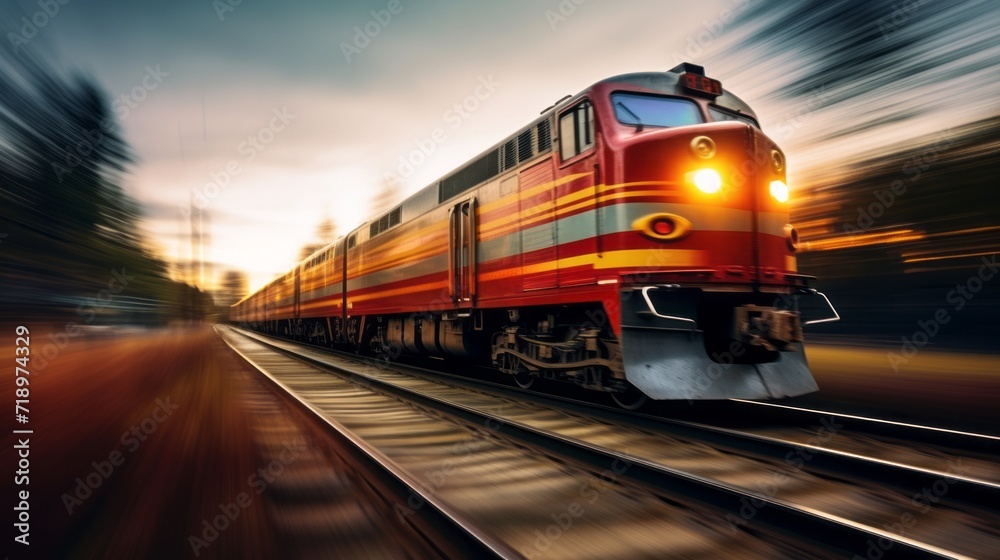 Fototapeta premium Dynamic train motion blur: high-speed railway transportation with blurred motion effect 