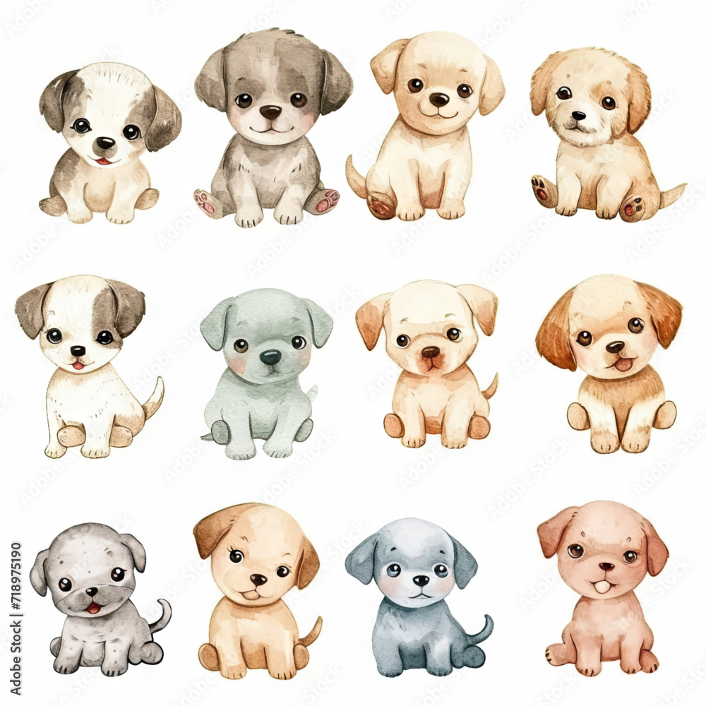 Vector hand drawn puppy collection Vector hand drawn puppy collection