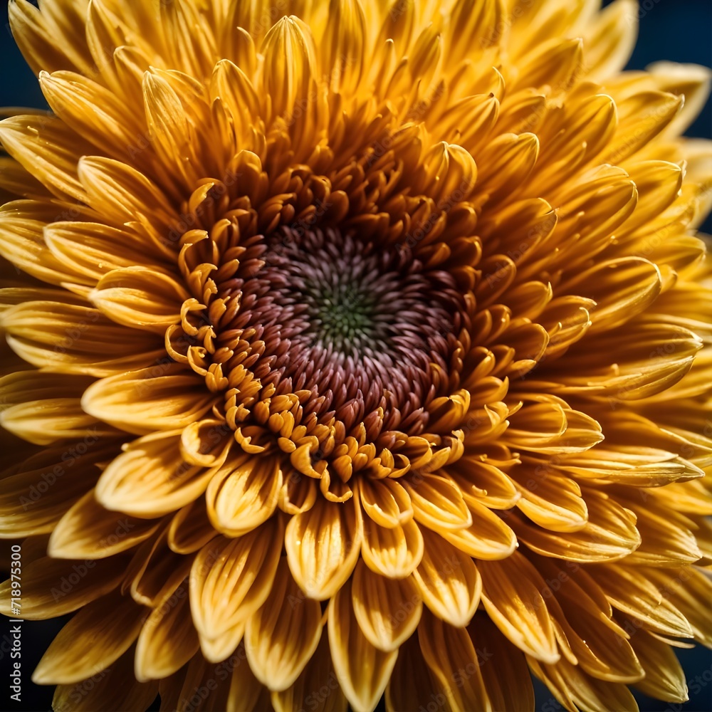 Yellow dahlia closeup. Chrysanthemum brown pollen. Zoom. Made by AI Yellow dahlia closeup. Chrysanthemum brown pollen. Zoom. Made by AI