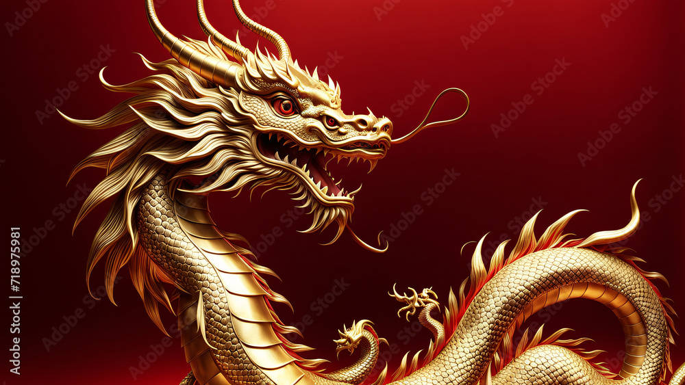 golden dragon on red background, chinese new year golden dragon on red background, chinese new year
