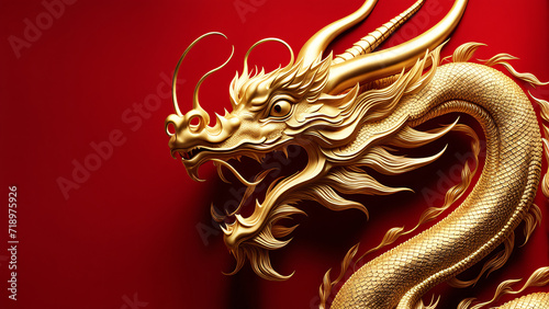 golden dragon on red background, chinese new year