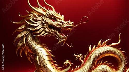 golden dragon on red background, chinese new year