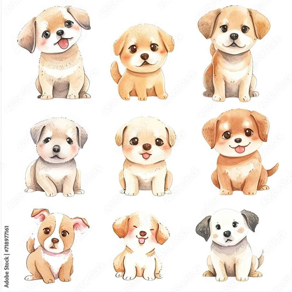Vector hand drawn puppy collection Vector hand drawn puppy collection