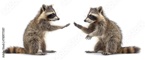 Two Funny Raccoon Playing Together Isolated, HD background, Background Banner