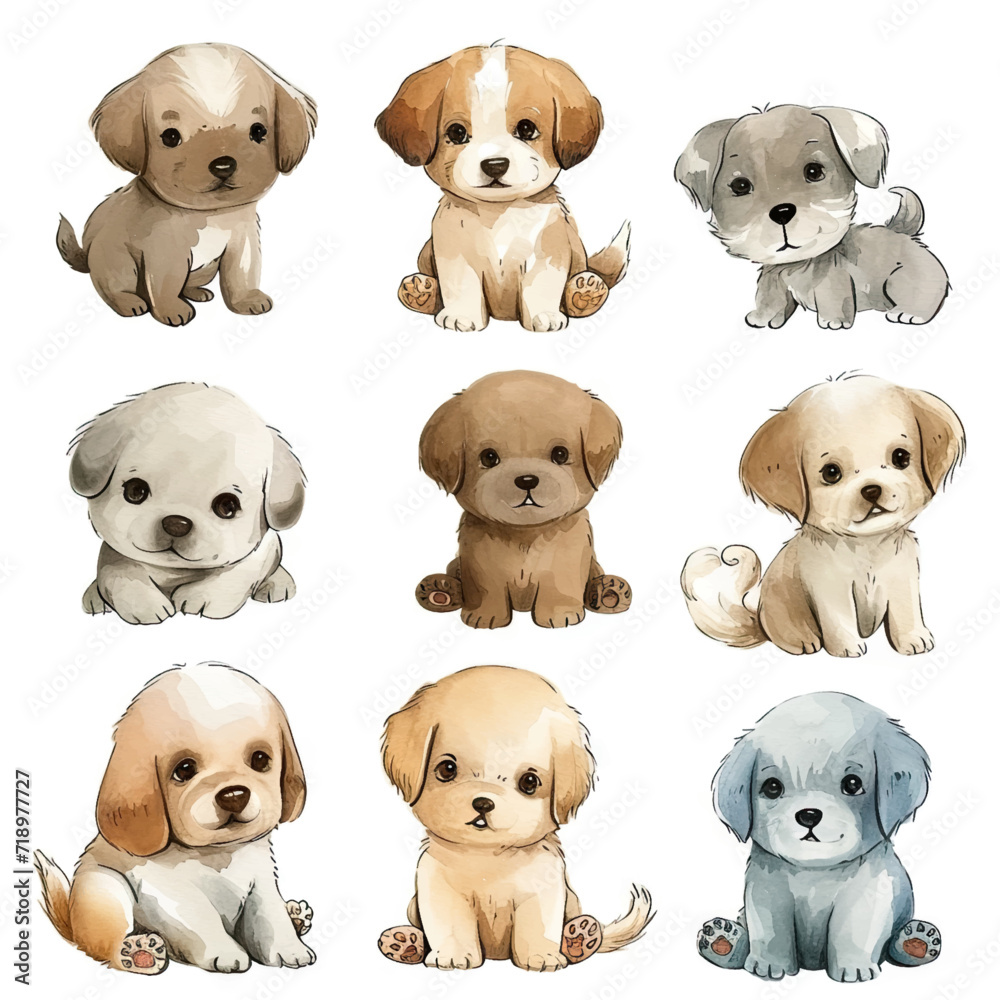 Vector hand drawn puppy collection Vector hand drawn puppy collection