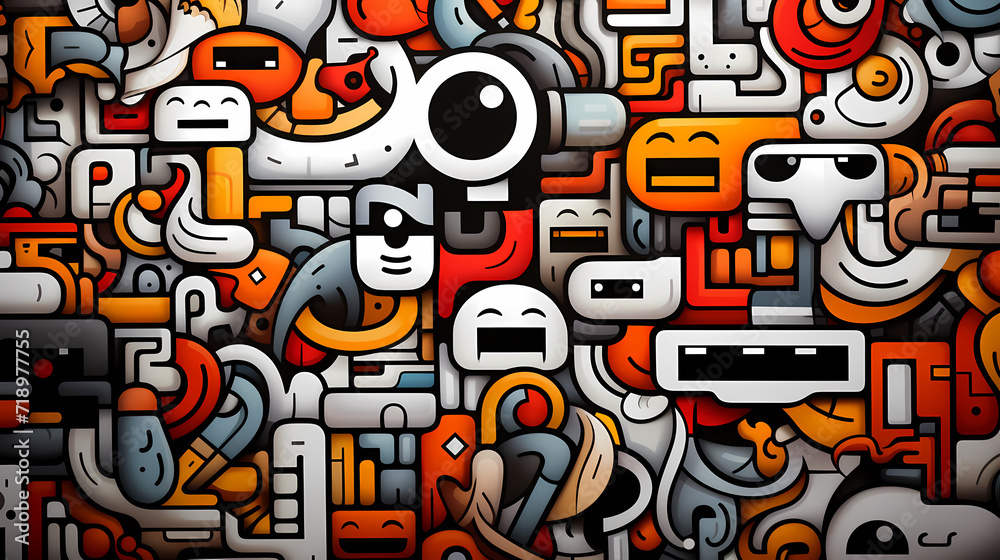 Funny doodle seamless pattern, artistic background Funny doodle seamless pattern, artistic background
