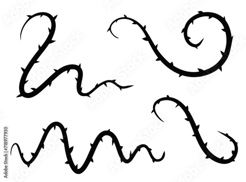 Thorn branch or vine. Natural intertwined pattern. Element of tattoo with spike.
