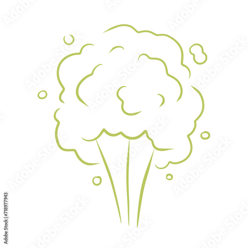 Fart and smell gas. Stinky cloud effect. Toxic cartoon breath. Scent funny smoke. Comic green wind isolated on white
