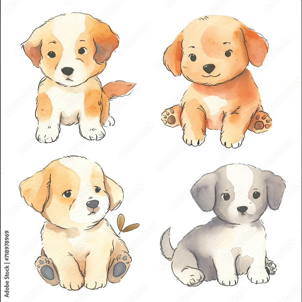 Vector hand drawn puppy collection Vector hand drawn puppy collection