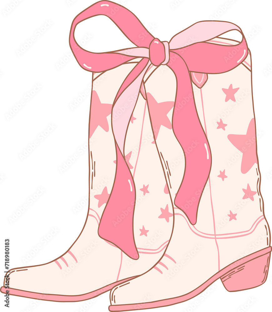 Coquette Cowgirl Boots and pink ribbon bow