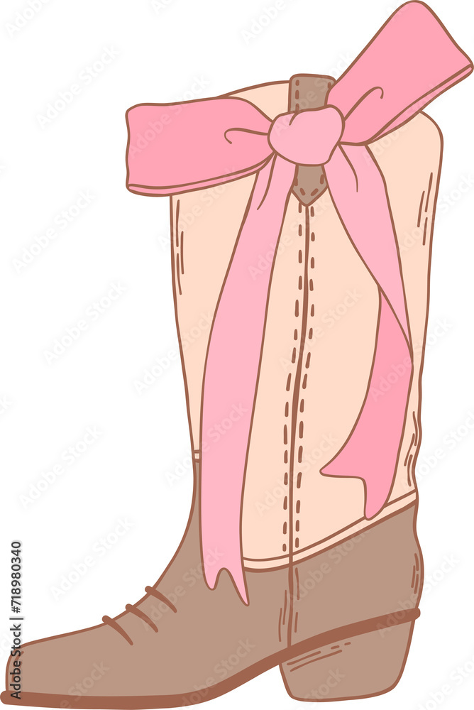 Coquette Cowgirl Boots and pink ribbon bow