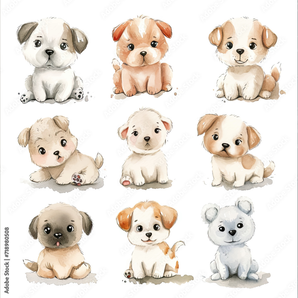 Vector hand drawn puppy collection Vector hand drawn puppy collection