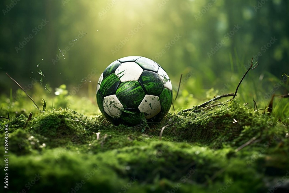 Green football. Generative AI - obrazy, fototapety, plakaty 