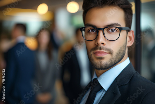 Young Professional Man with Glasses, Sharp Business Portrait, Corporate Ambiance