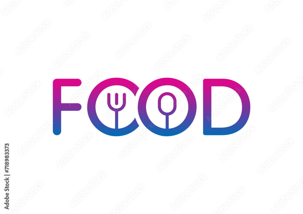 food concept. food logo. fork, spoon and food word food concept. food logo. fork, spoon and food word