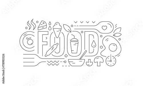 food and food symbols. technical drawing food concept. food concept for food, restaurant, cafe