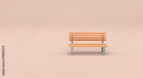 square bench, pole next to a wooden square bench with chrome details, background for pamphlet, banner and invitations (3d illustration) 